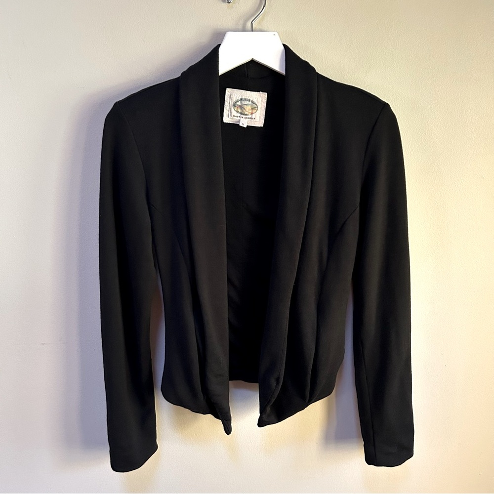 Ramblers Way ~ Black Rambouillet Merino Wool Open Front Jacket in size Small
